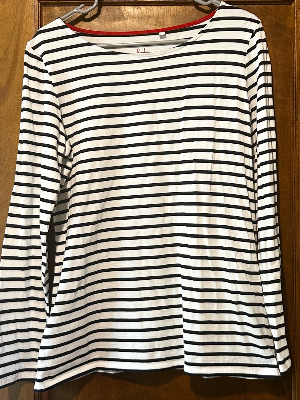 Boden Stripes Ahead Of The Rest Long Sleeve Tee Red Neckline Accent Size 12